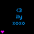 Blue text '<3 ily xoxo' appears with varying numbers of pink hearts on a black background, animated to change heart counts.