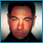 A 48x48 pixel buddy icon split into two frames showing a person's face on the left and stylized text on the right, with visible pixelation and color blending effects.