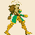 A pixelated character in green and gold armor walks left to right across a beige background, shown in four