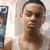 A person in a white tank top appears in a of four with slight variations in facial expression and background lighting
