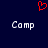 Red pixelated heart symbol above two white pixelated 'Camp' texts on dark blue background.
