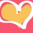 A heart-shaped icon with yellow fill and white outline on red background, displaying text variations across frames: 'I', 'LOVE', and 'DAN <3 4ev'