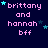 Pixelated text 'brittany and hannah bff' in pink with cyan stars on dark blue background, animated star positions.