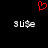 Red pixelated heart above two identical white text strings on black background.