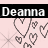 A static contact sheet of two identical animated frames showing a pink-themed buddy icon with the name 'Deanna' and multiple heart symbols.