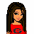 Pixel art character in red top with 'G' logo, long brown hair; animated sequence shows body parts and dog-like creature with text.