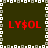 Four identical red text strings 'LY$OL' on a dark green background with white and gray pixelated border patterns.