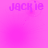 A pink gradient background with four instances of the text 'jackie' in purple, each positioned at a corner.