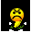Pixelated yellow emoji-like figure with orange mouth and black eyes, wearing green pants and white shoes, displaying angry expression across multiple poses.