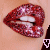 Pixelated close-up of lips with glittery red lipstick, showing a slight mouth opening and visible teeth in two adjacent frames.