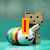 Animated icon shows a brown boxy character holding a white rabbit with rainbow stripes, while an orange vertical bar appears over the rabbit.