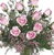 Pixelated bouquet of pink flowers with green foliage on a white background, rendered in low-resolution digital style.