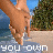 Animated contact sheet showing 13 frames of a pixelated hand reaching toward greenery with changing text overlays on a blue water background.