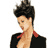 Pixelated static image of a person with dark spiky hair wearing a black jacket and red collar, cropped to show upper body against white background.