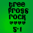Green background with black pixelated text reading 'tree', 'FROGS', 'ROCK', four heart symbols, and '5-1' in two identical vertical