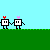 Pixel-art robot icons with red or pink bows on heads, standing on green grass against light blue sky, some showing text "LOVE STINKS" below.