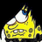 Pixelated yellow cartoon character with one eye and blue nose on black background, next to red pixelated text "EMO SPONGBOB".