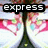 Animated icon with four circular showing a character's face, text overlays reading 'express', 'your', and 'converse' across different frames