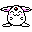 Two pixelated white figures with black outlines and pink accents, one standing with arms outstretched, the other in a rounded pose with a mouth open.