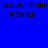 Four identical pixelated text arranged in a , each displaying 'GEORGETOWN HOYAS!!!' on blue or light blue backgrounds