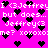 Pixelated text and heart symbols repeat on a bright pink background with no visible animation changes.