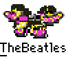 Animated contact sheet of The Beatles-themed buddy icons featuring yellow submarine and cartoon band members in pixel art style with repeated text labels.
