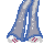 Pixel art contact sheet showing multiple frames of a female character in yellow striped shirt and blue jeans with text "Shop-aholic" in various colors.