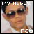 identical pixelated images showing a person wearing sunglasses and a light-colored shirt, with text overlays reading "MY HUBBY" in red at the top left and "Pat" in white below