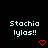 Pixelated text 'Stachia lylas!!' with red heart symbols on a black background, displayed in a