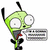 Green cartoon alien with large eyes and antennae appears in four showing different poses, expressions, and text elements on colored backgrounds