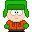 Pixelated character with green hat and orange jacket in nine positions showing varied facial expressions and arm gestures