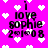 Pixelated text 'I love sophie 201-08' on bright pink background with scattered white hearts, two identical frames showing slight variations in heart positions.