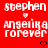 Red background with white pixelated text reading "stephen" above a small heart, then "angelika forever", and two black hearts at the bottom.