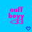 Pixelated text and symbols on a bright blue background with two heart icons below.