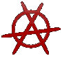 Red anarchy symbol with circular ring and crossed lines, displayed in a of four and four on a gray background