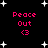 Black background with white star shapes and pink text reading Peace Out <3 in four identical quadrants.