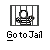 Pixelated image of a figure in striped clothing behind bars with text below reading 'Go to Jail' in blocky font.