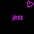 A static pixel art image with a black background, featuring a pink heart symbol above two instances of the text 'jess' in pink pixelated font.