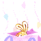 Pixelated bunny icon with two states: one peeking from a box, another standing and waving on a pink platform.