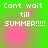 Green background with white text reading 'Cant wait till SUMMER!!!!!' and pink circular light effects, animated across four