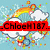 Pixelated rainbow arch over clouds with colorful dots, red text banner reading "ChloeH187" on light blue background.