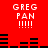 Red background with white text 'GREG PAN !!!!!' repeated four times in a , black horizontal bars shifting positions between frames
