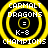 Four identical circular icons with yellow concentric rings, black background, and white text reading "CARMALT DRAGONS = K-8 CHAMPIONS" in pixelated font.