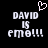 Pixelated text reads 'DAVID IS email!!!' with a heart symbol above, displayed in two identical side-by-side frames on a black background.
