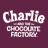 Purple background with 'Charlie CHOCOLATE FACTORY' text and '29 JULY' in pink, three circular icons below showing a swirl, a blurred swirl, and a character with black hair and red cheeks.