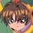 Pixelated anime-style character with brown hair and large eyes, wearing a yellow top with purple trim against a green background.