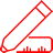 Red pixelated line drawing of a pen and ruler on white background, with visible grid-like pattern in the pen's body.