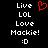 Static pixel art displays two identical text blocks with a red heart symbol between them on black background.