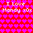 Red background with repeating pink heart pattern and white text reading "I Love Mandy xox" in two mirrored sections.
