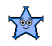 Blue star-shaped character with multiple facial expressions and animation effects including blinking eyes, mouth changes, and surrounding visual elements.